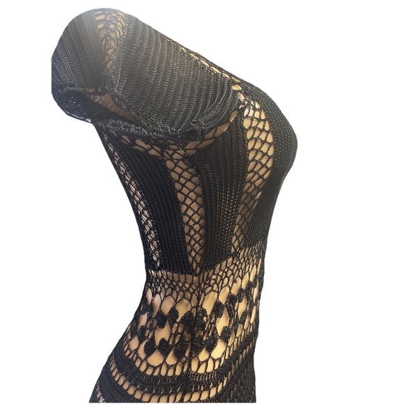 Vintage Y2K SPIGA Crochet Mesh black Dress Goth Grunge Fairy fit S & M/NEW . - Picture 6 of 7